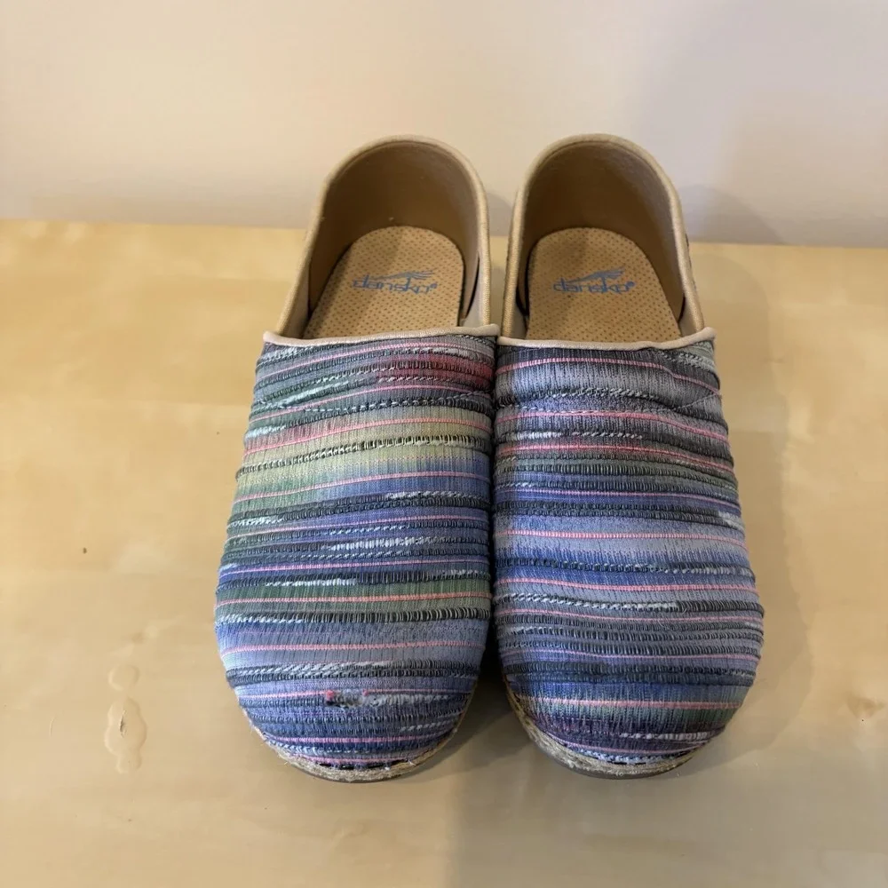 Dansko‎ Shoes Womens Size 39 Multicolor Striped Espadrille Wedge Slip On Comfort